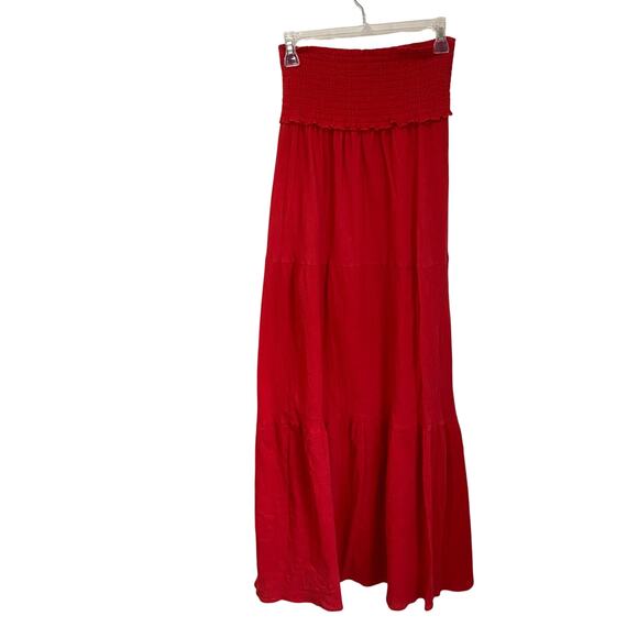 Boston Proper Red Maxi Skirt Size XS Smocked Waist Boho Resort Vacation Chic - Picture 2 of 6